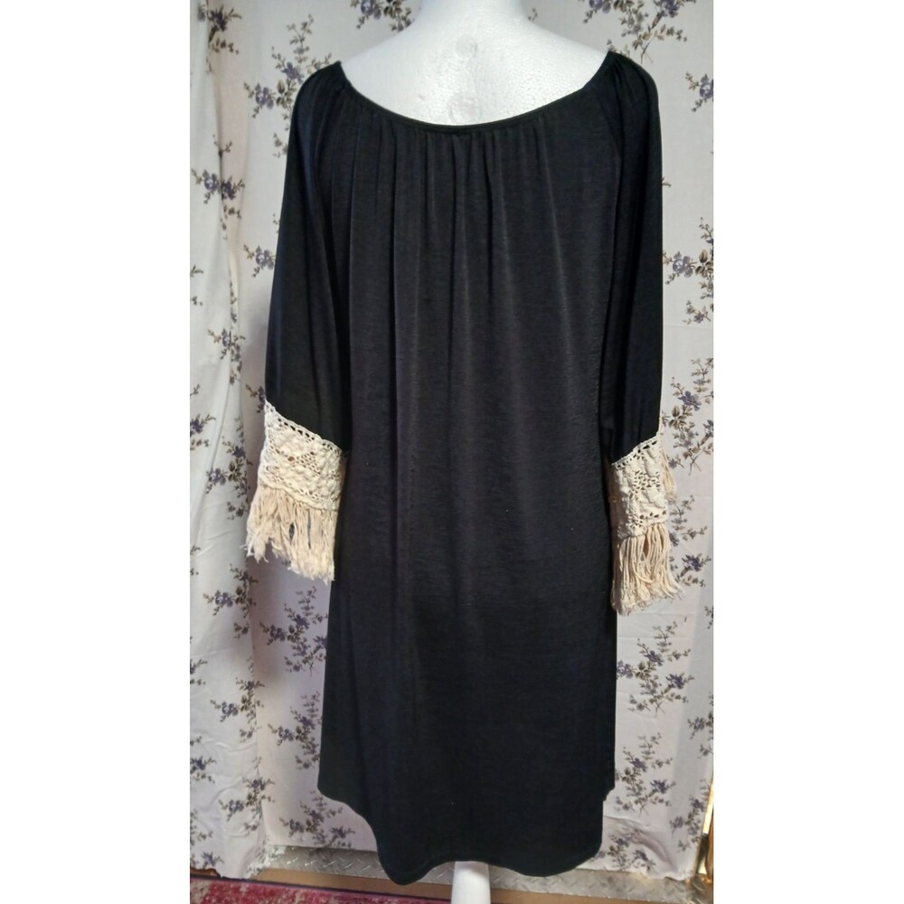 Black Boho/Western Style Dress Fringe Flare Sleeves Large NWOT - Picture 3 of 10